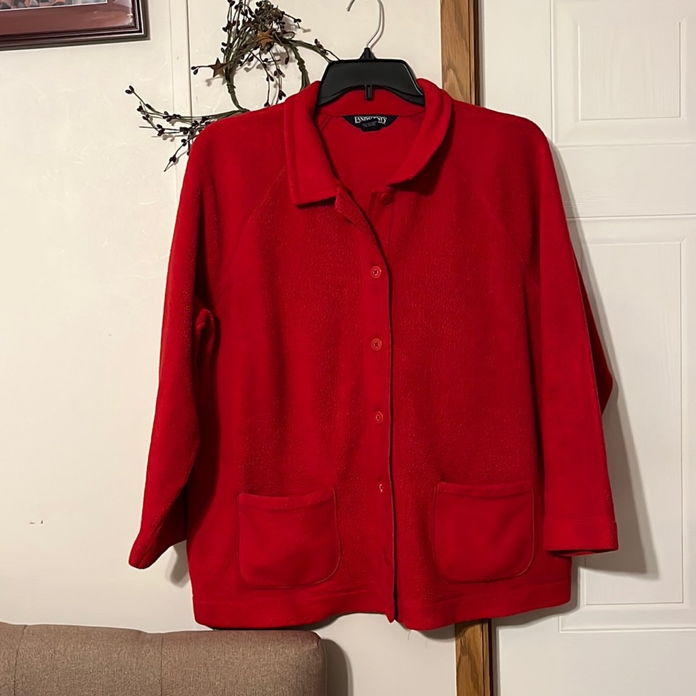 Lands End ref fleece jacket button front with front pockets